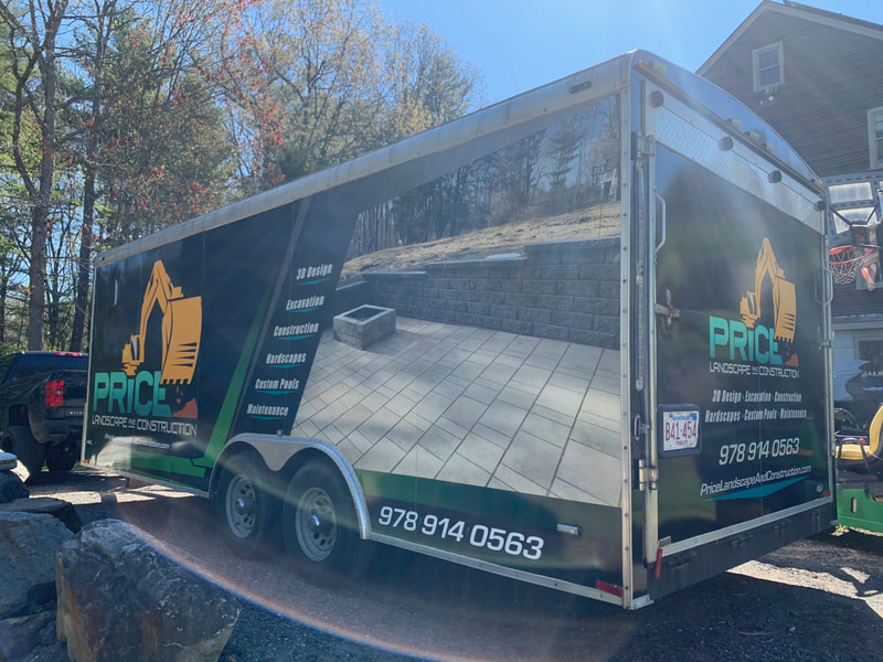 Price Landscape branded trailer attached to truck